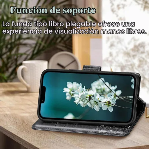 Vista 4 de Funda tipo cartera compatible con iPhone 14 para mujer, color negro