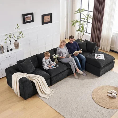 Vista 22 de Sofás de nube beige para sala de estar, sofá deshuesado de 4 plazas, sofá modular seccional, no requiere montaje, tapizado de chenilla, moderno