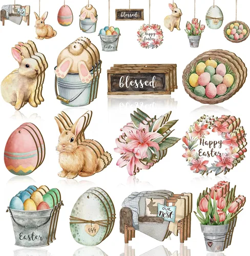 Vista 9 de Wenqik 36 adornos de primavera para árbol, flor de primavera, tulipán, decoraciones de bosque, decoraciones de árbol de Pascua, letrero colgante