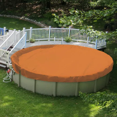 Vista 13 de Patio Cubiertas redondas para piscinas sobre el suelo, cubierta de seguridad para alberca de invierno de 10 pies, lona resistente con cabrestante
