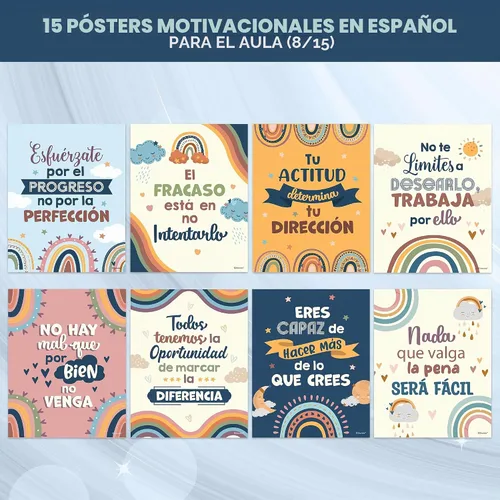 Vista 6 de Decorably 15 carteles de aula de español boho arco iris escuela secundaria Arco iris Boho