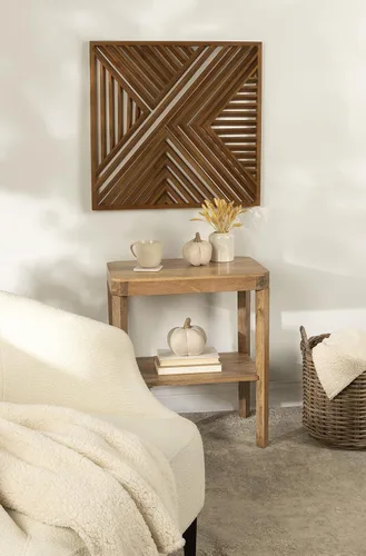 Vista 4 de Kate and Laurel Barreda - Placa decorativa de madera para pared, 26 x 26 pulgadas, madera natural, arte cuadrado rústico de madera para pared