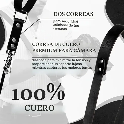 Vista 3 de C Coiro Leather Camera Strap Crossbody for DSLR, Mirrorless – Secure Dual Mount, Quick Release for Professional Photography Negro