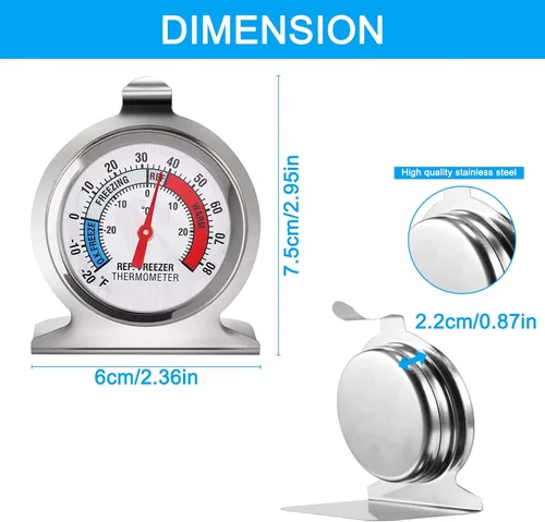 Vista 10 de Termómetro de acero inoxidable para nevera, paquete de 4, termómetros de congelador de esfera grande con indicador rojo para el hogar, cocina
