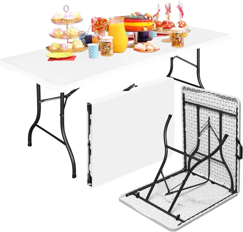 Vista 9 de Bblife Mesa portátil plegable para eventos de 4 pies, mesa de camping de plástico con 2 alturas ajustables, mesa de utilidad resistente para Blanco
