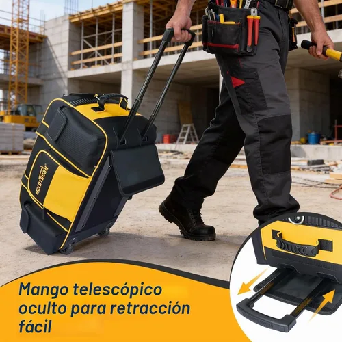Vista 5 de MELOTOUGH Bolsa de herramientas con ruedas, organizador de bolsa de herramientas resistente con mango telescópico oculto, gran capacidad, múltiples