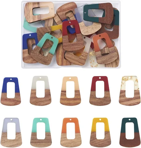 Vista 34 de Beadthoven - Abalorios de madera de resina, aretes de bricolaje para hacer dijes, colgantes de madera de resina geométrica, piezas bohemias