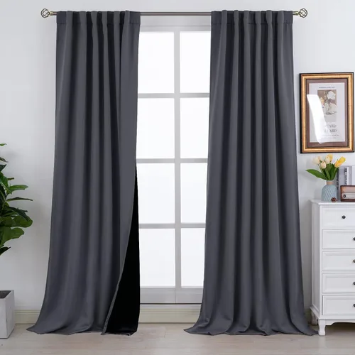 Vista 106 de BGment Cortinas 100% opacas beige de 63 pulgadas de largo con forro aislante térmico, bolsillo para varilla y lengüeta trasera de doble capa