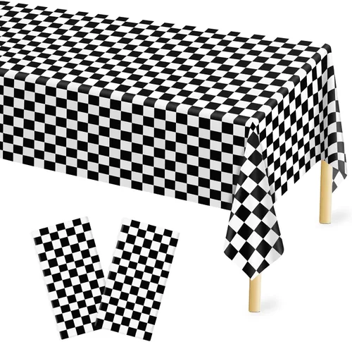 Vista 27 de Mulbozy 2 piezas de mantel de plástico negro para mesa rectangular, 54 × 108 pulgadas, fundas desechables de mesa para fiestas negras