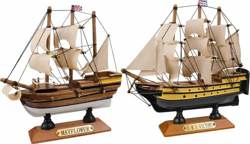 Vista 7 de Conjunto de 2 paquetes de modelos de barcos de madera de SAILINGSTORY, modelo de barco de vela para decoración Mayflower, Victory, 24.1 cm