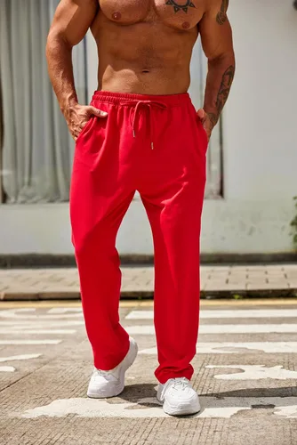 Vista 8 de COOFANDY Pantalones deportivos de algodón para hombre, pantalones de descanso con parte inferior abierta, pantalones ligeros casuales con bolsillos