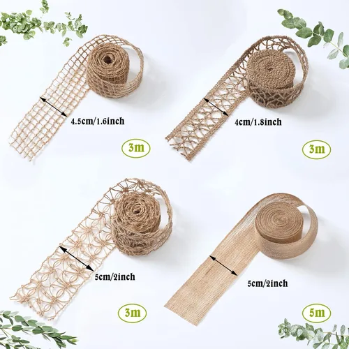 Vista 3 de 4 Rolls Burlap Ribbon Wired Natural Burlap Lace Christmas Wrapping Ribbon