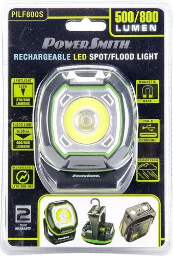 Vista 9 de PowerSmith - Luz de trabajo recargable magnética de trabajo de 800 lúmenes, luz de inundación de 500 lúmenes, gancho y montaje roscado de 1/4