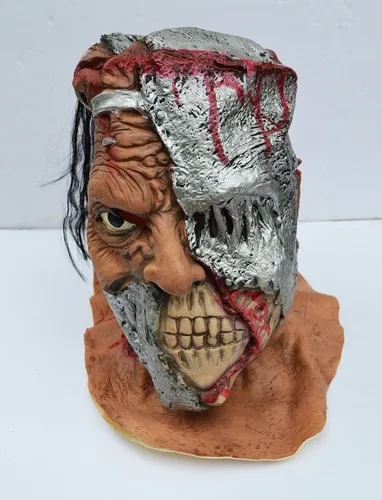 Vista 4 de Acid Tactical Máscara de Halloween Cyborg Terminator cabeza de metal realista disfraz de látex zombi