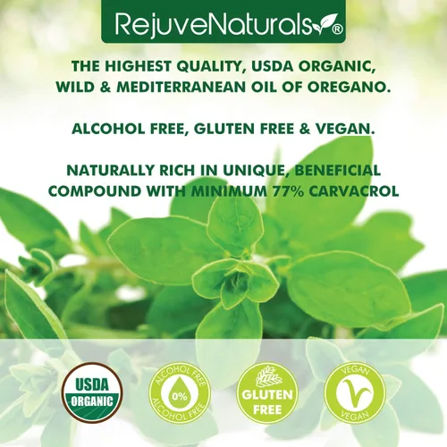 Vista 3 de RejuveNaturals - Aceite de orégano de fuerza extra, USDA orgánico, 1 onza líquida (30 ml) de aceite de orégano silvestre mediterráneo. Gotas