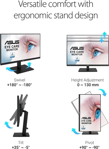 Vista 5 de ASUS VA24DQSB Monitor de computadora FHD IPS de 24 pulgadas, 1080P