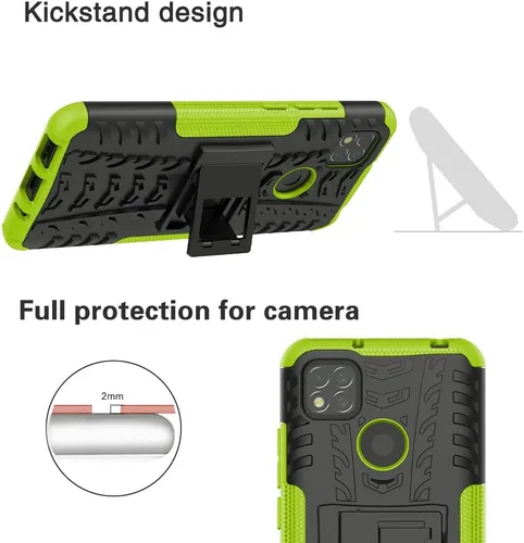 Vista 5 de Asuwish Funda de teléfono para Xiaomi Redmi 9C/10A con protector de pantalla de vidrio templado y soporte delgado, híbrida, resistente, cubierta