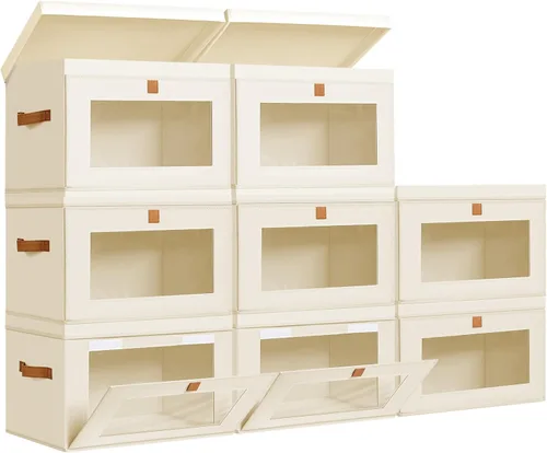 Vista 21 de DIMJ Contenedores de Almacenamiento con Tapas - Paquete de 4 Organizadores Grandes de Tela para Armario con Ventana y Asas, Cajas de Almacenamiento