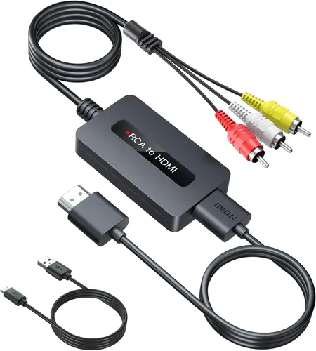 Vista 9 de Convertidor de cable RCA a HDMI hembra con cables HDMI y RCA, convertidor compuesto AV a HDMI CVBS, interruptor de salida Full HD 720P/1080P