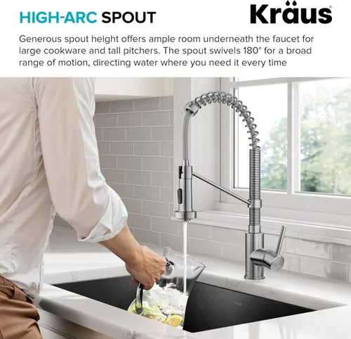 Vista 9 de KRAUS Bolden KPF-1610SFS - Grifo de cocina extraíble de una sola manija de estilo comercial de acero inoxidable sin manchas, con 2 funciones