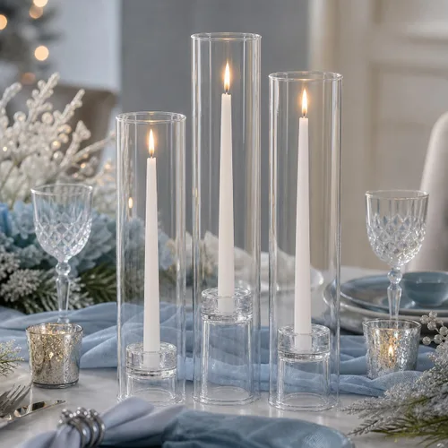 Vista 5 de Yummi Juego de 12 velas cónicas, chimeneas y soportes cónicos, color blanco