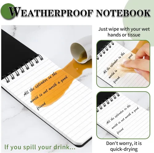 Vista 4 de COIDEA Cuaderno impermeable, paquete de 8 bloc de notas de bolsillo en espiral superior, bloc de notas de 3 x 5 pulgadas, resistente a