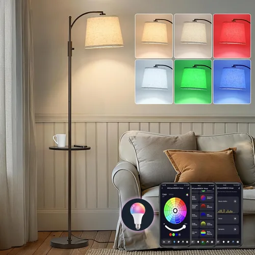 Vista 18 de AIDENOEY Smart Floor Lamp with Side Table Stepless Dimming, RGB Multi-Color Adjustable Swivel Head Voice Control with Alexa & Google Assistant
