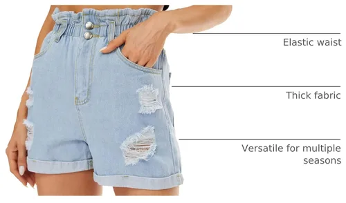 Vista 4 de Pantalón corto Plaid&Plain de jeans, color azul, cintura alta, enrollados, para mujer Azul Claro Rasgado-1