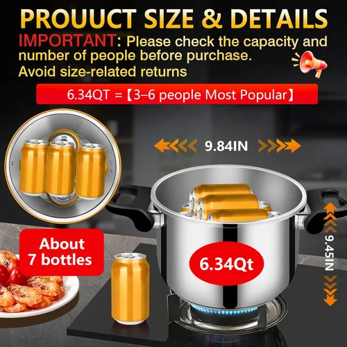 Vista 3 de Olla a presión de acero inoxidable de 4 cuartos de galón para estufa comercial para enlatar, bloqueo con una sola mano, compatible con gas e