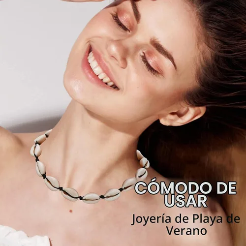 Vista 4 de UPSERA Collar de concha Cowrie para hombres y mujeres, collar de concha ajustable de 15 a 28 pulgadas, collar de playa de concha natural