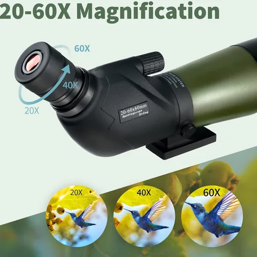 Vista 3 de Gosky Alcance de observación 20-60x60 HD con trípode, bolsa de transporte y adaptador de teléfono para el alcance - Alcance angular de 45 grados