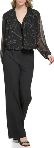 Vista 4 de Calvin Klein Blusa estampada de manga larga de gasa de poliéster para mujer