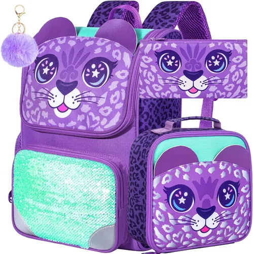 Vista 38 de KLFVB Mochila de 3 piezas para niñas y niños, bolsa de libros de dinosaurio de unicornio de 15 pulgadas con lonchera, bolsa escolar preescolar