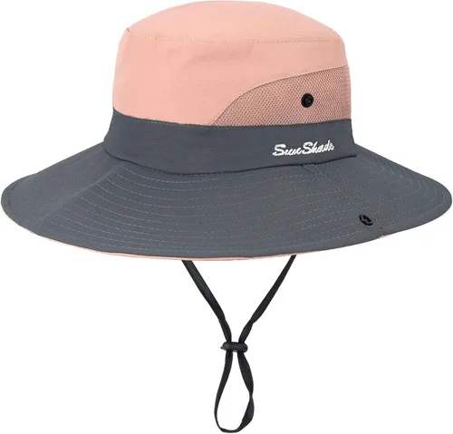 Vista 16 de Sombrero de pesca de playa de ala ancha para mujer, con protección UV, plegable, con agujero para cola de caballo