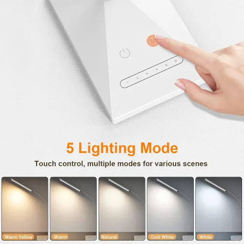 Vista 2 de Vansuny Lámpara de escritorio LED con puerto de carga USB, cuidado de los ojos, 5 modos de color, 6 niveles de brillo, control táctil, cuello