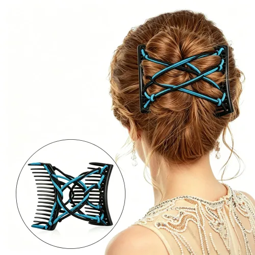 Vista 5 de LOVEF 6 pinzas para el cabello de doble peine para mujer, peines laterales elásticos para el cabello, sin arrugas, para cabello rizado, grueso