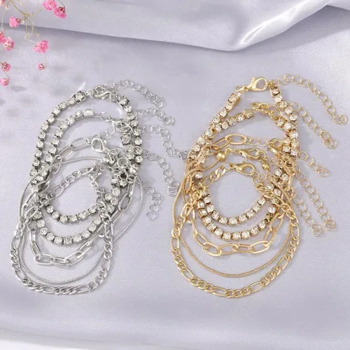 Vista 4 de Delicadas pulseras de cadena de oro para mujeres y niñas, pulsera chapada en oro de 14 quilates, apilable, ajustable, pulseras de cadena de clip