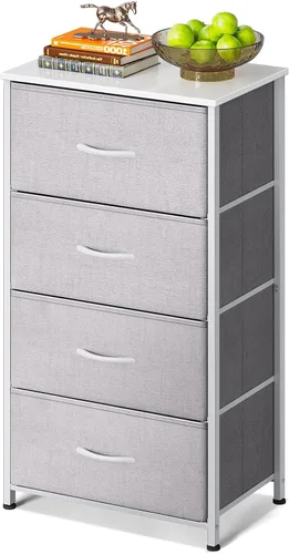 Vista 9 de AODK - Cómoda para dormitorio con 4 cajones de almacenamiento, cómoda pequeña de tela con marco de acero resistente, color negro Cómoda de tela