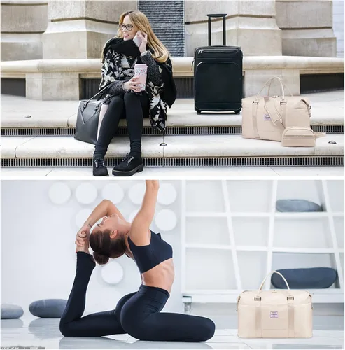 Vista 8 de LOVEVOOK Bolsa de fin de semana para mujer, bonita bolsa de viaje para gimnasio, bolsa de viaje con bolsa de artículos de tocador, bolsa