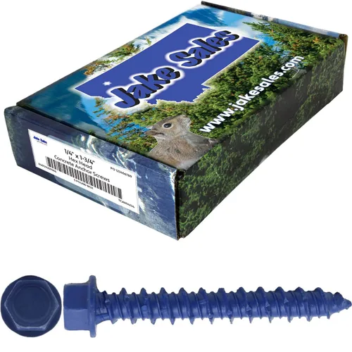 Vista 7 de Tornillos de anclaje de hormigón azul de 1/4 pulgadas x 1-1/4 pulgadas, acero al carbono endurecido, para interior y exterior, tornillos resistentes