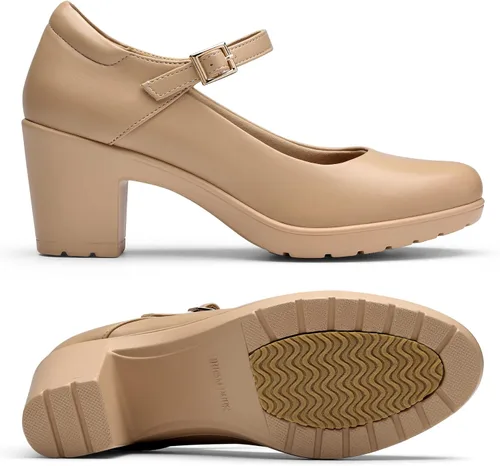 Vista 2 de DREAM PAIRS Zapatos de tacón bajo grueso para mujer, zapatos de trabajo con punta cerrada, cómodos zapatos de vestir de boda