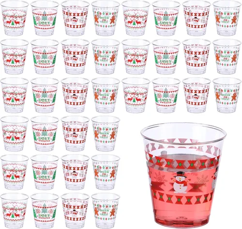Vista 8 de Funtery 24 Piezas Vasos de Chupito de Plástico con Diseño de Suéter Feo de Navidad 1.7 oz Vasos de Chupito Navideños Mini Desechables a Granel Árbol