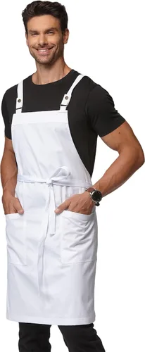 Vista 9 de Delantal de cocina unisex, delantal con correa cruzada con 2 bolsillos, delantal profesional duradero e impermeable 4251JC