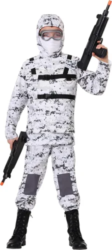 Vista 2 de Disfraz de soldado de camuflaje de invierno para niños, disfraz de camuflaje de nieve, Blanco