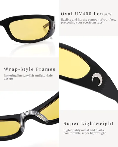 Vista 7 de Pro Acme Wrap Around Oval Sunglasses with Moon Fashion Sports Sunglasses Futuristic UV400 Shades Y2k Trendy