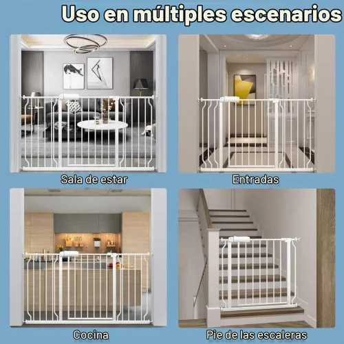 Vista 6 de ALLAIBB - Puerta de seguridad extra ancha de montaje a presión para bebés, autocierre, de metal blanco para niños, perros y mascotas, con pasillo