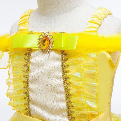 Vista 14 de FMYFWY Disfraz de princesa de Bella para niñas, disfraz de belleza y bestia, Halloween, Navidad, boda, cumpleaños (accesorios)