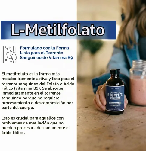 Vista 5 de BioActive Complejo de vitamina B, listo para el flujo sanguíneo, complejo B metilado, con metilfolato, 3 formas bioactivas de B12, BenfoPure® B1