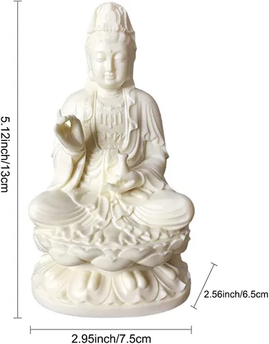 Vista 2 de Kingzhuo Estatua de la diosa china, hermosa estatua de Kuan Yin en loto, 5.1 pulgadas de alto (material de poliresina)
