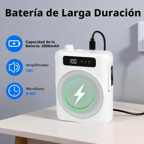 Vista 2 de KozyOne Amplificador de voz micrófono inalámbrico, amplificador de voz portátil Bluetooth con dos micrófonos magnéticos Lavalier, para profesores